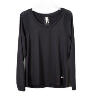 Marika Black Mesh Panel Long Sleeve Athletic Tee Women's L
